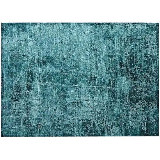 Teal Abstract Washable Non Skid Indoor Outdoor Area Rug Photo 4