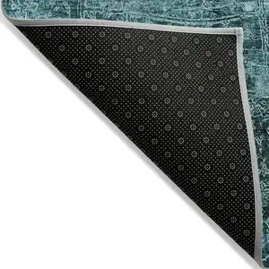 Photo of Teal Abstract Washable Non Skid Indoor Outdoor Area Rug