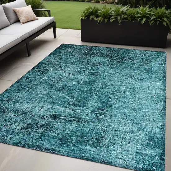 Teal Abstract Washable Non Skid Indoor Outdoor Area Rug Photo 1