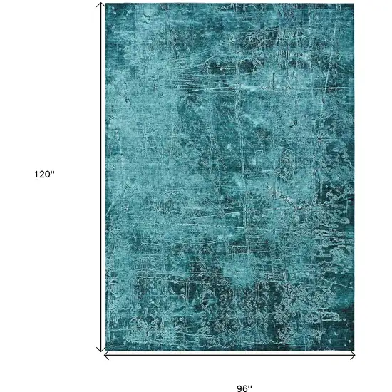 Teal Abstract Washable Non Skid Indoor Outdoor Area Rug Photo 3