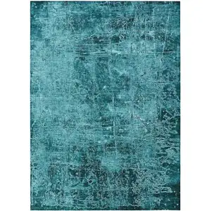 Photo of Teal Abstract Washable Non Skid Indoor Outdoor Area Rug