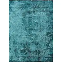 Photo of Teal Abstract Washable Non Skid Indoor Outdoor Area Rug