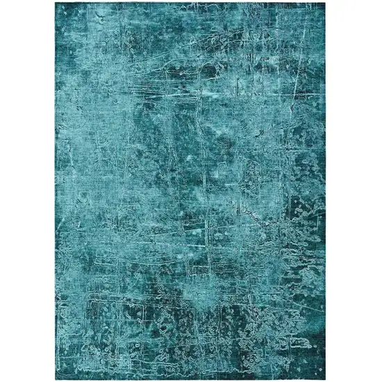 Teal Abstract Washable Non Skid Indoor Outdoor Area Rug Photo 2