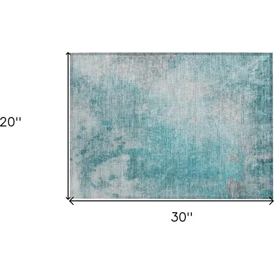 Teal Abstract Washable Non Skid Indoor Outdoor Area Rug Photo 3