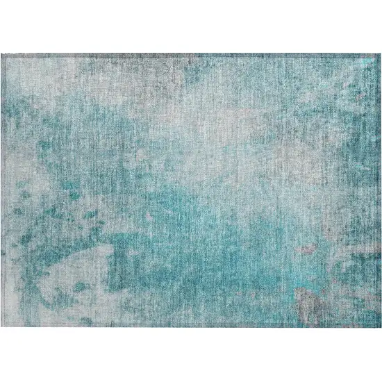 Teal Abstract Washable Non Skid Indoor Outdoor Area Rug Photo 2