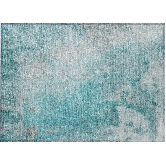 Teal Abstract Washable Non Skid Indoor Outdoor Area Rug Photo 5