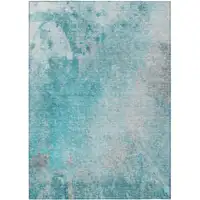 Photo of Teal Abstract Washable Non Skid Indoor Outdoor Area Rug