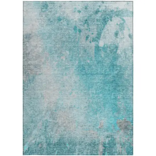 Teal Abstract Washable Non Skid Indoor Outdoor Area Rug Photo 4