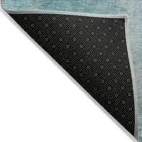 Photo of Teal Abstract Washable Non Skid Indoor Outdoor Area Rug