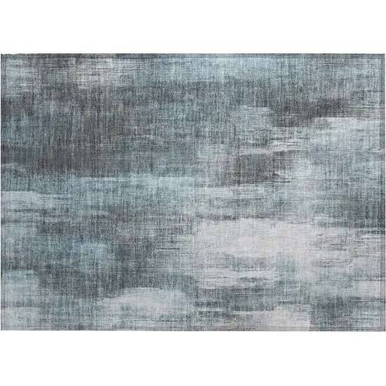 Teal Abstract Washable Non Skid Indoor Outdoor Area Rug Photo 2