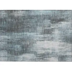 Photo of Teal Abstract Washable Non Skid Indoor Outdoor Area Rug