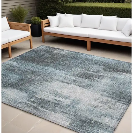 Teal Abstract Washable Non Skid Indoor Outdoor Area Rug Photo 1