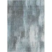 Photo of Teal Abstract Washable Non Skid Indoor Outdoor Area Rug