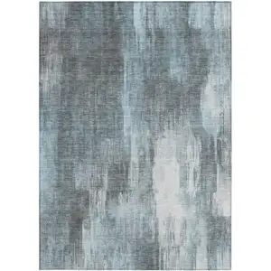 Photo of Teal Abstract Washable Non Skid Indoor Outdoor Area Rug