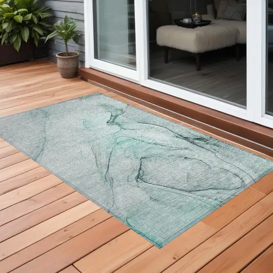 Teal Abstract Washable Non Skid Indoor Outdoor Area Rug Photo 1