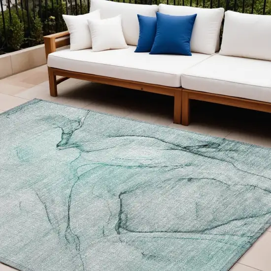 Teal Abstract Washable Non Skid Indoor Outdoor Area Rug Photo 1