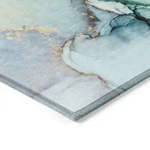 Photo of Teal Abstract Washable Non Skid Indoor Outdoor Area Rug