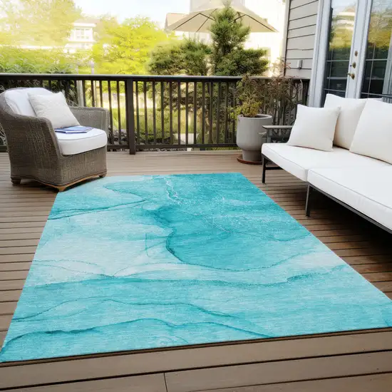 Teal Abstract Washable Non Skid Indoor Outdoor Area Rug Photo 8