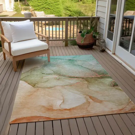 Teal Abstract Washable Non Skid Indoor Outdoor Area Rug Photo 9