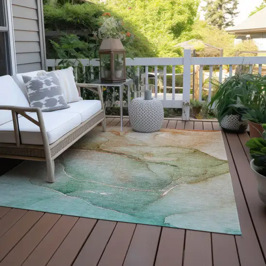 Teal Abstract Washable Non Skid Indoor Outdoor Area Rug Photo 6