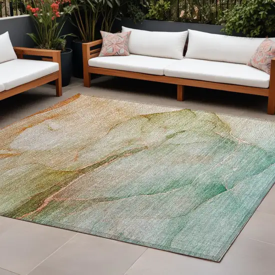 Teal Abstract Washable Non Skid Indoor Outdoor Area Rug Photo 2