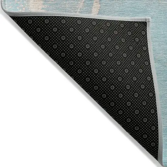 Teal Abstract Washable Non Skid Indoor Outdoor Area Rug Photo 6