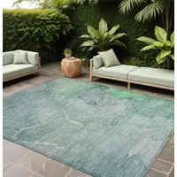 Photo of Teal Abstract Washable Non Skid Indoor Outdoor Area Rug