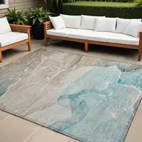 Photo of Teal Abstract Washable Non Skid Indoor Outdoor Area Rug