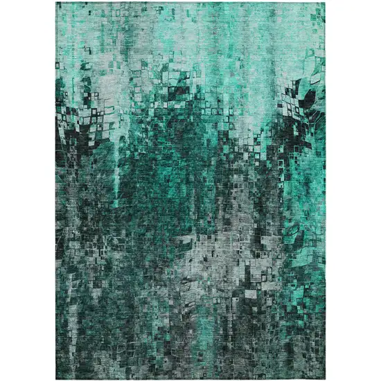 Teal Abstract Washable Non Skid Indoor Outdoor Area Rug Photo 2