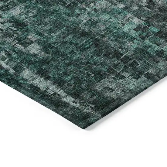 Teal Abstract Washable Non Skid Indoor Outdoor Area Rug Photo 5