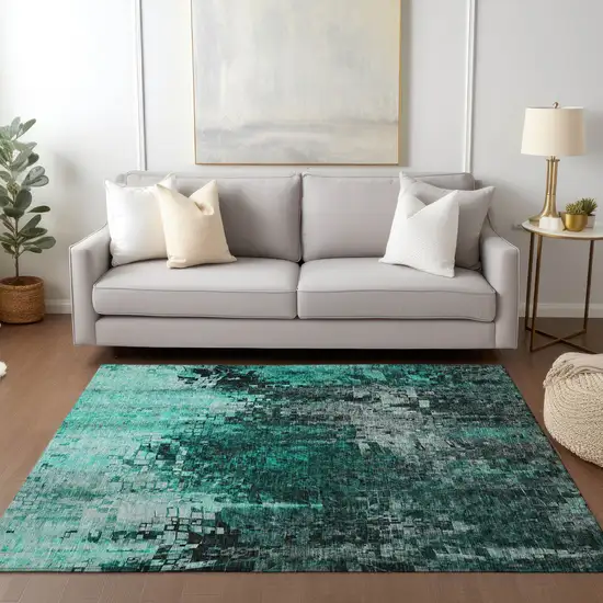 Teal Abstract Washable Non Skid Indoor Outdoor Area Rug Photo 8