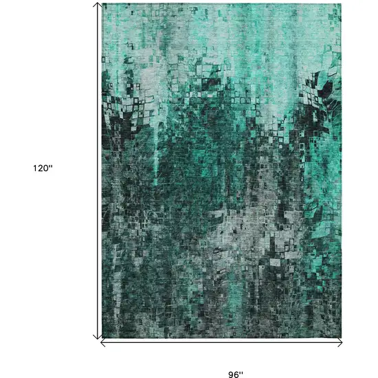 Teal Abstract Washable Non Skid Indoor Outdoor Area Rug Photo 4