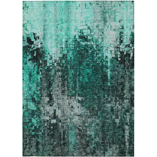 Teal Abstract Washable Non Skid Indoor Outdoor Area Rug Photo 7