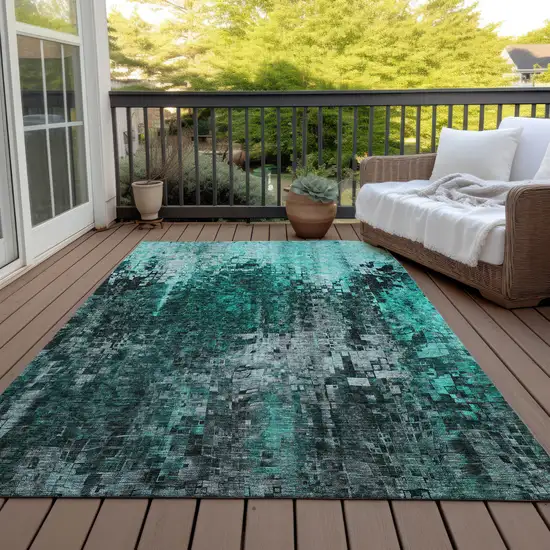 Teal Abstract Washable Non Skid Indoor Outdoor Area Rug Photo 8