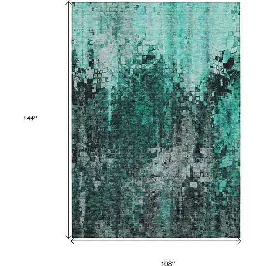 Teal Blue Aqua And Gray Abstract Washable Indoor Outdoor Area Rug Photo 3