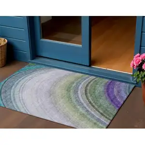 Photo of Teal Abstract Washable Non Skid Indoor Outdoor Area Rug