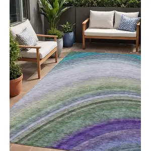 Photo of Teal Abstract Washable Non Skid Indoor Outdoor Area Rug