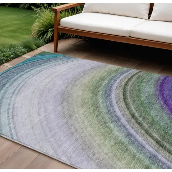 Teal Abstract Washable Non Skid Indoor Outdoor Area Rug Photo 1