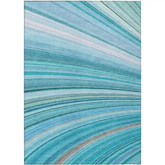 Teal Blue Aqua And Blue Abstract Washable Indoor Outdoor Area Rug Photo 2