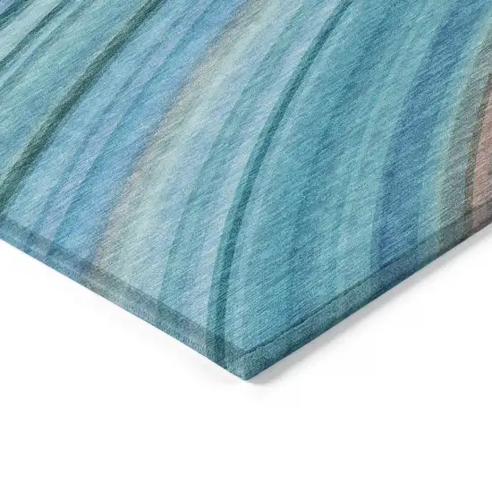 Teal Abstract Washable Non Skid Indoor Outdoor Area Rug Photo 5