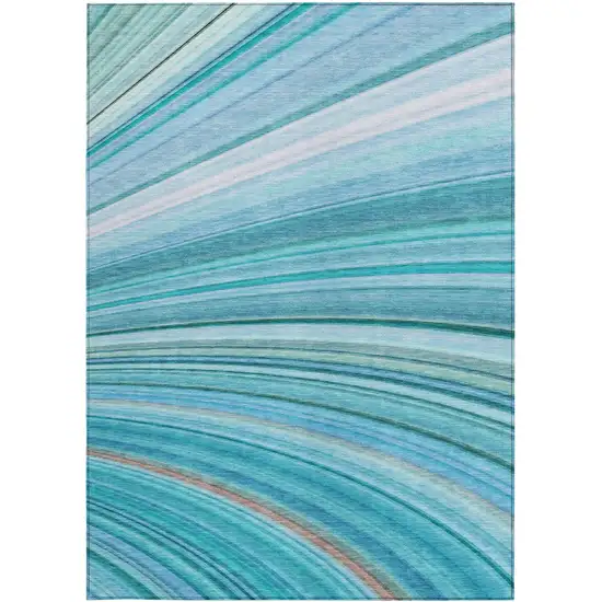 Teal Abstract Washable Non Skid Indoor Outdoor Area Rug Photo 6