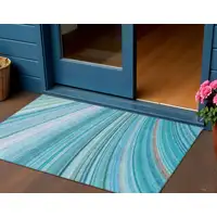 Photo of Teal Abstract Washable Non Skid Indoor Outdoor Area Rug