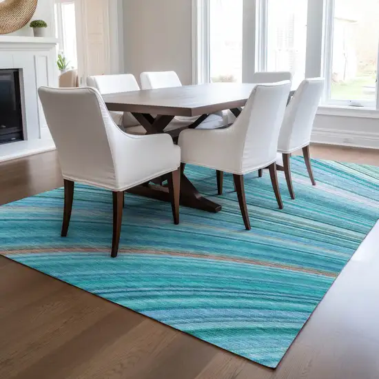 Teal Abstract Washable Non Skid Indoor Outdoor Area Rug Photo 8