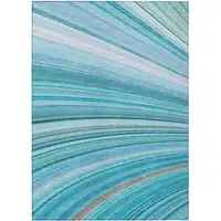 Photo of Teal Abstract Washable Non Skid Indoor Outdoor Area Rug