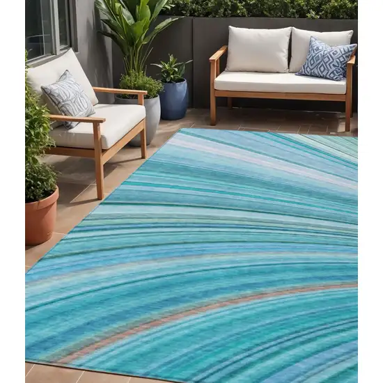 Teal Blue Aqua And Blue Abstract Washable Indoor Outdoor Area Rug Photo 1