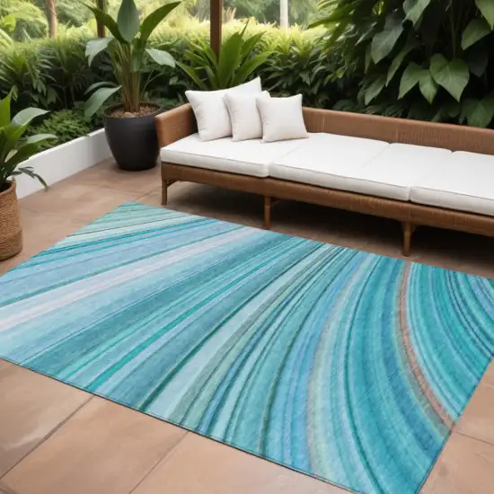 Teal Abstract Washable Non Skid Indoor Outdoor Area Rug Photo 1