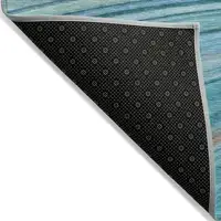 Photo of Teal Abstract Washable Non Skid Indoor Outdoor Area Rug