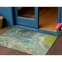 Photo of Teal Abstract Washable Non Skid Indoor Outdoor Area Rug