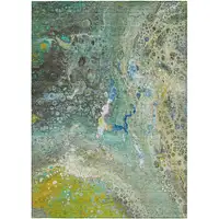 Photo of Teal Abstract Washable Non Skid Indoor Outdoor Area Rug