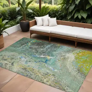 Photo of Teal Abstract Washable Non Skid Indoor Outdoor Area Rug